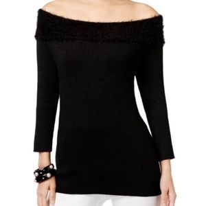 NY Collection Eyelash Knit Off Shoulder Sweater
